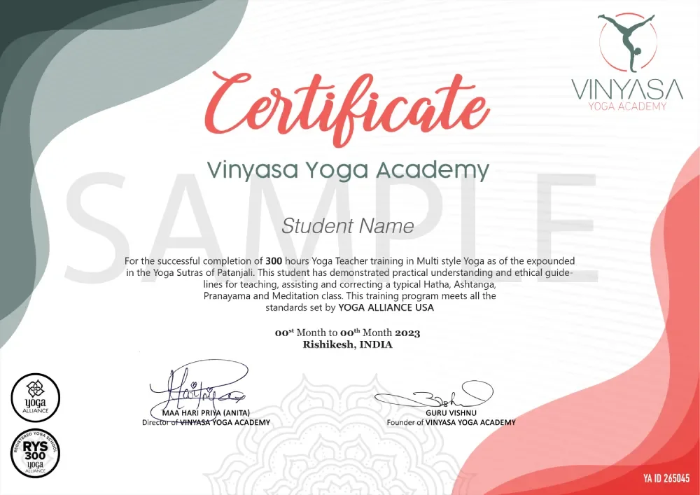 RYT 300 Sample Certificate