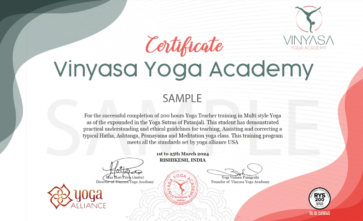Yoga Alliance Certification Sample