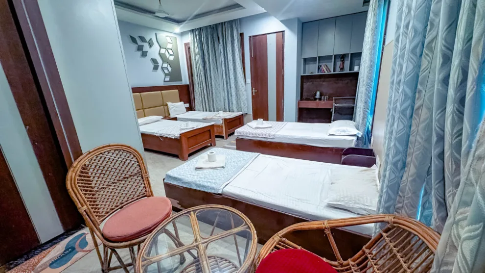 Four-sharing room with single beds at Vinyasa Yoga Academy Rishikesh