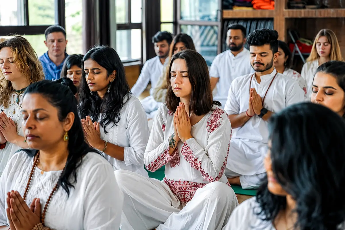 Yoga retreat morning practice in Rishikesh