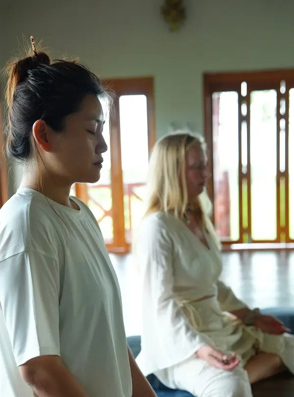 Silent Vipassana sitting in the meditation hall