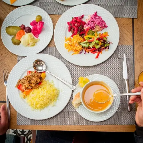 Dinner served in the campus dining hall