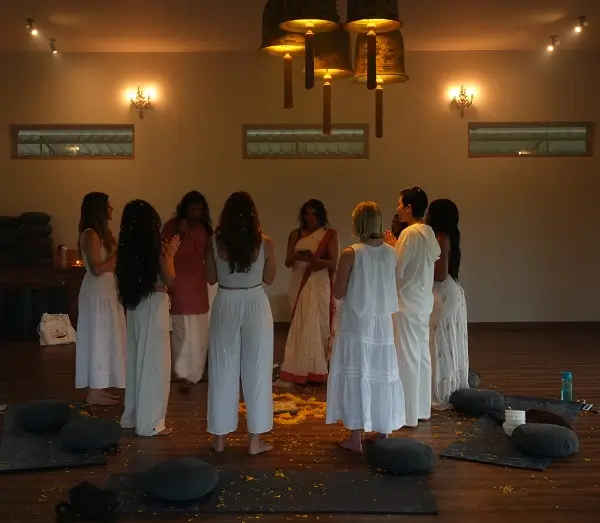 Evening candlelight ceremony in the yoga hall