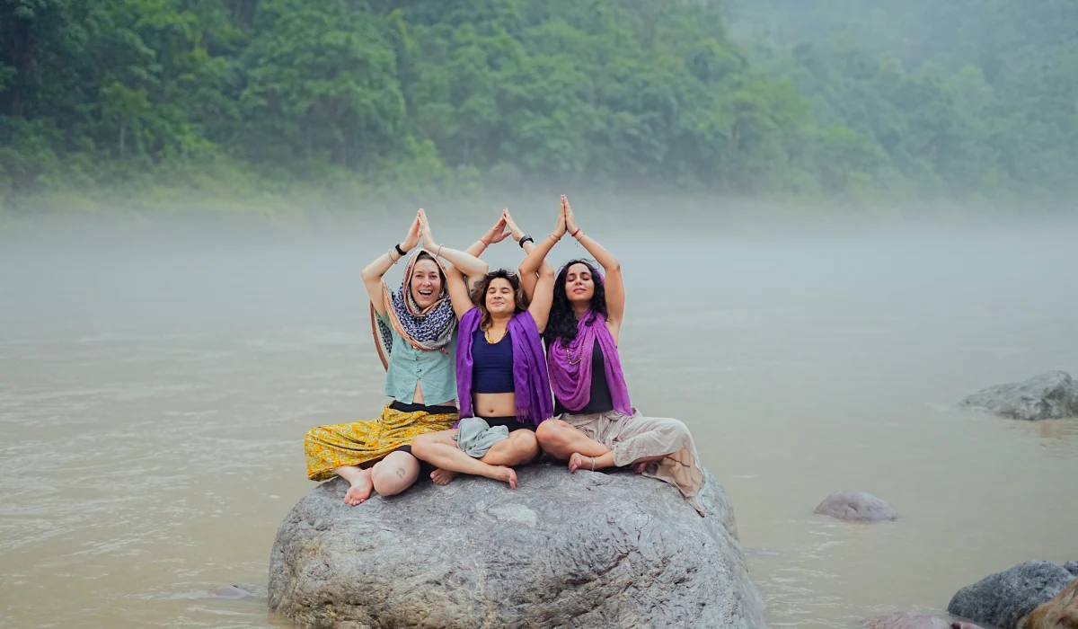 200 Hour Yoga Teacher Training Students Practicing in Rishikesh