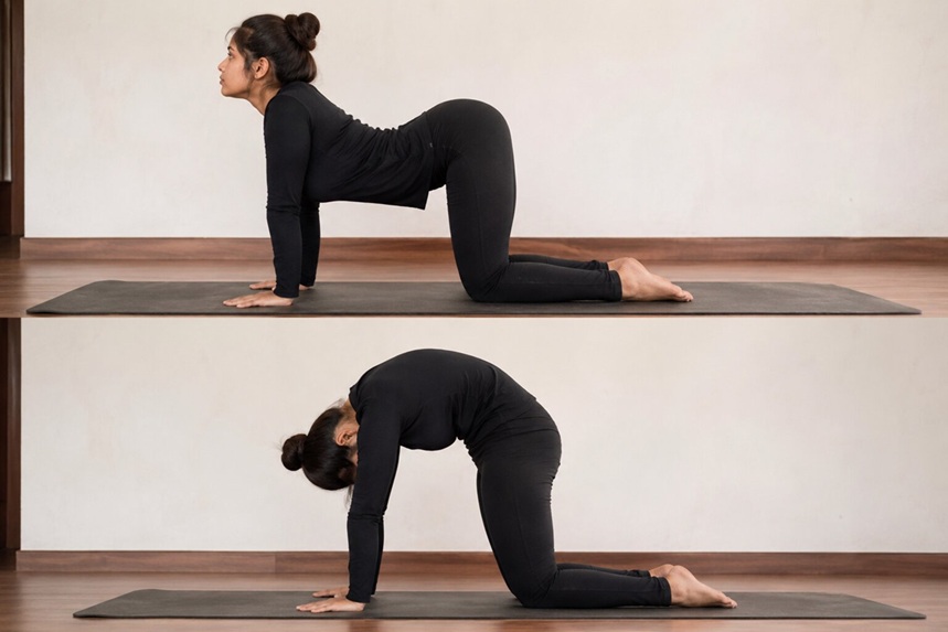 A Woman Practicing Cat Cow Pose