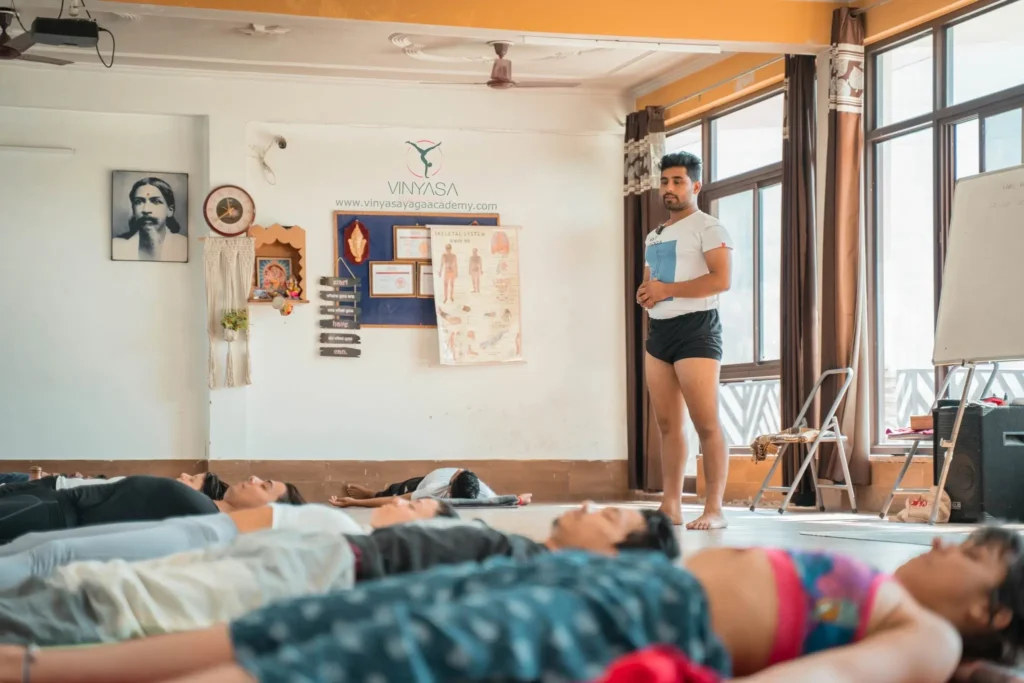Yoga Nidra guided session with students in a yoga class