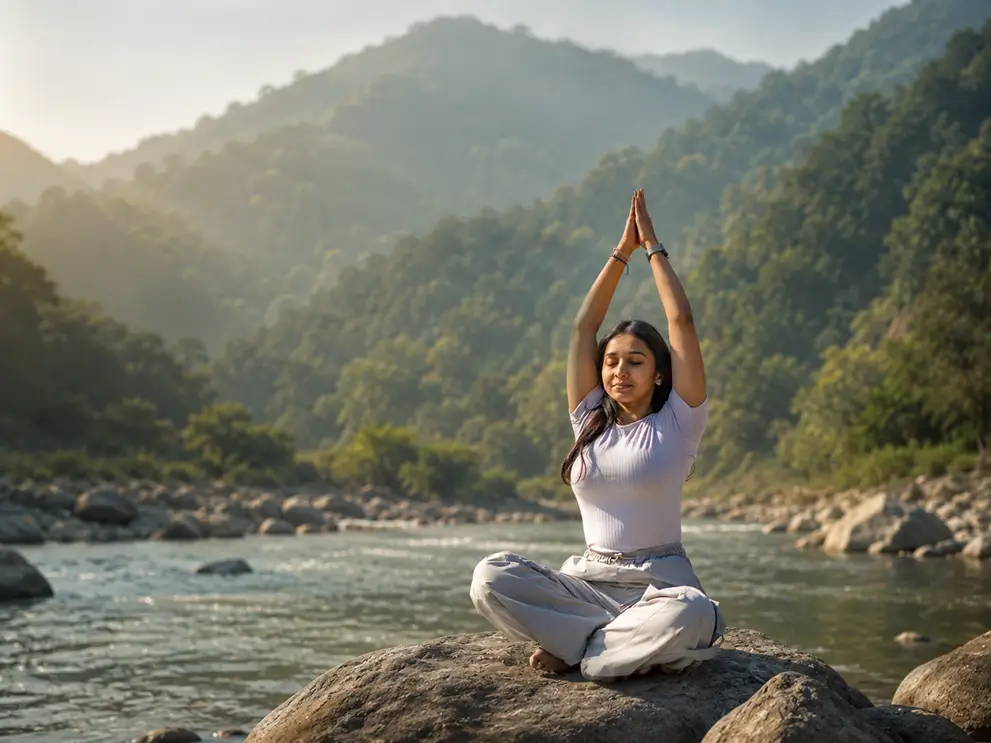 A family yoga moment in Rishikesh